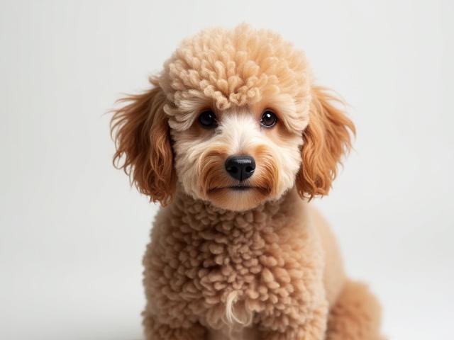 Poodle before grooming, with long, scruffy, and uneven curly hair.